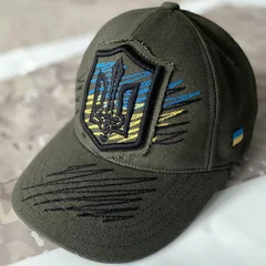 Кепка хакі у стилі гранж з жовто-блакитною вишивкою